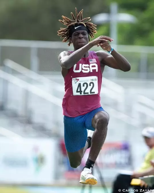 Sterling Scott jumps at the U-20 Pan-American Championships.