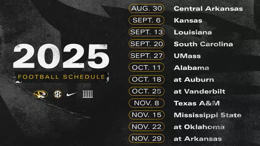 Eight total home dates highlight the 2025 University of Missouri football schedule that was released by the Southeastern Conference office on ESPN2 and SEC Network during a special show Wednesday.