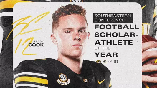 University of Missouri graduate student quarterback Brady Cook has been named the Southeastern Conference Football Scholar-Athlete of the Year, the league office announced Thursday.