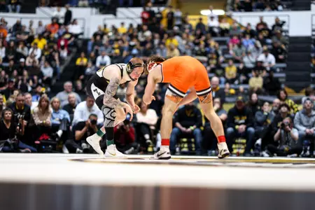 Mizzou Wrestling faces off against Oklahoma State University at the Hearnes Center on Sunday, February 4, 2024 in Columbia, Missouri.