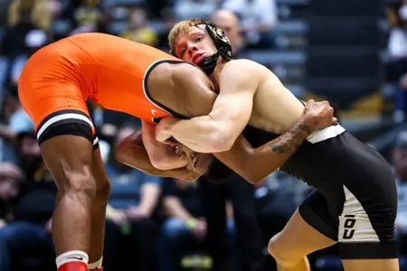 Mizzou Wrestling faces off against Oklahoma State University at the Hearnes Center on Sunday, February 4, 2024 in Columbia, Missouri.
