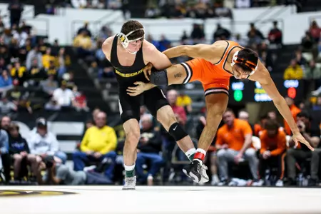 Mizzou Wrestling faces off against Oklahoma State University at the Hearnes Center on Sunday, February 4, 2024 in Columbia, Missouri.