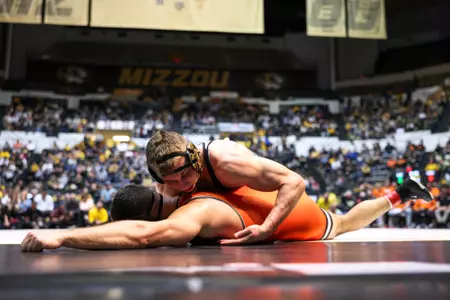 Mizzou Wrestling faces off against Oklahoma State University at the Hearnes Center on Sunday, February 4, 2024 in Columbia, Missouri.