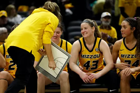 Mizzou Women's Basketball forward, Hayley Frank (43), during an NCAA Basketball game vs South Carolina at Mizzou Arena on Thursday, January 11, 2024 in Columbia, Missouri.