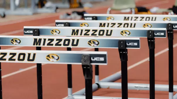 Mizzou hurdles during March 2024 track practice.