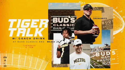 Tiger Talk, the weekly radio show from the University of Missouri Department of Athletics, featuring Mizzou football coach Eliah Drinkwitz, will debut tonight at 7 p.m. at Bud's Classic BBQ in downtown Columbia.