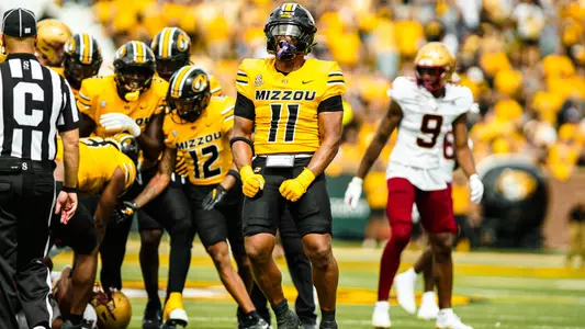 Corey Flagg Jr. celebrates after sacking the Boston College quarterback