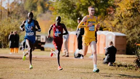 Mizzou cross country senior Drew Rogers running to seventh place at the 2025 SEC Championship on October 31, 2025 in Knoxville, Tennessee.