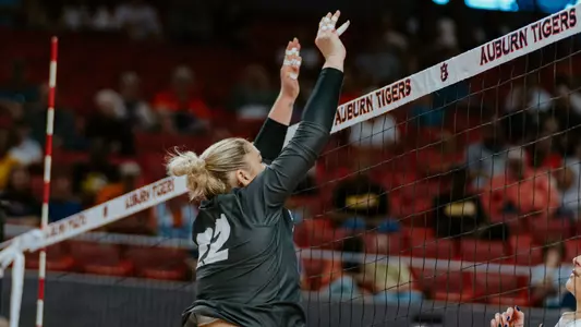 Marina Crownover Goes up for a block against Auburn