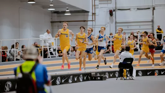 Mizzou's men's track and field team run in the 3000m at day two of the Dr. Rick McGuire Invitational on Feb. 1, 2025, at Hearnes Center Fieldhouse.
