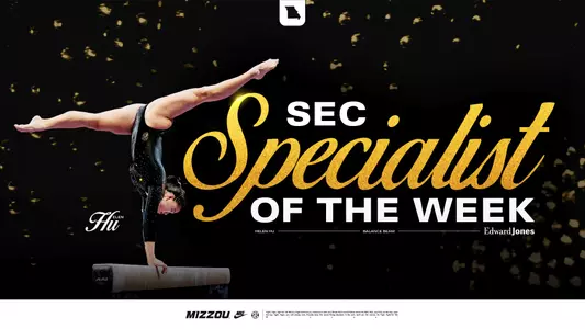 Redshirt senior Helen Hu of the Mizzou gymnastics team earns her third-straight SEC Specialist of the Week award.