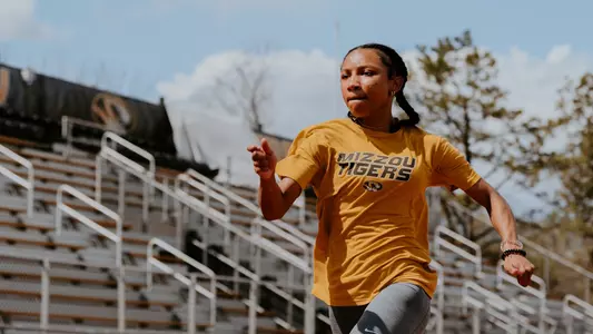Senior Alicia Burnett sprinting at track and field practice on April 10, 2025 at Audrey J. Walton Stadium.