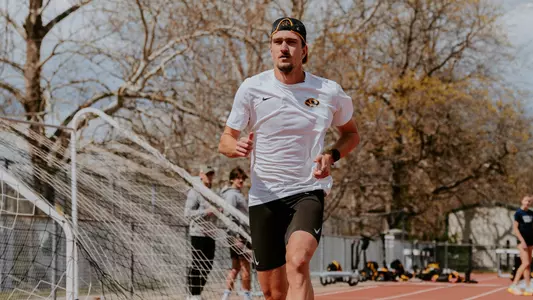 Angus Beer of Missouri track and field during a team practice on April 10, 2025.