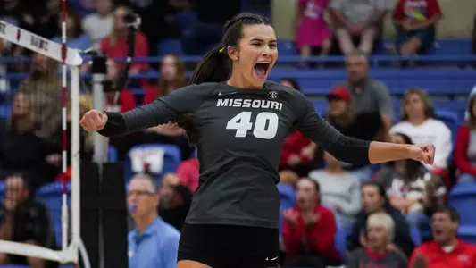 Grace O'Reilly Celebrates as Mizzou Beats Arkansas State in Five Sets