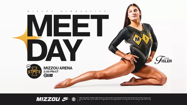 Mizzou Gymnastics meet day graphic vs Iowa State on Jan. 4, 2026.