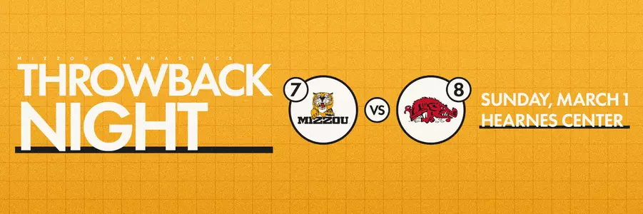 Throwback Night graphic for Mizzou Gymnastics Meet