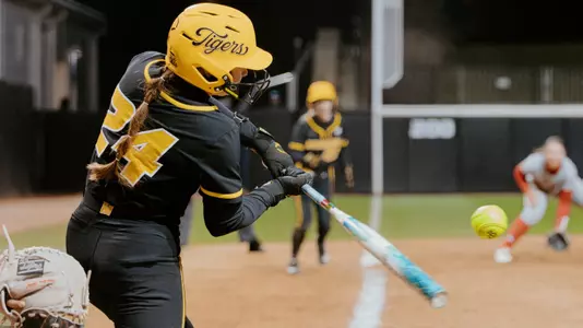 Madison Uptegrove hits the ball at the Mizzou Bye-Week Series