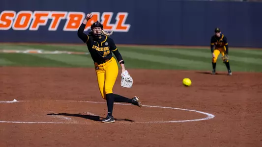 Marissa pitches against Illinois in Game One of the doubleheader