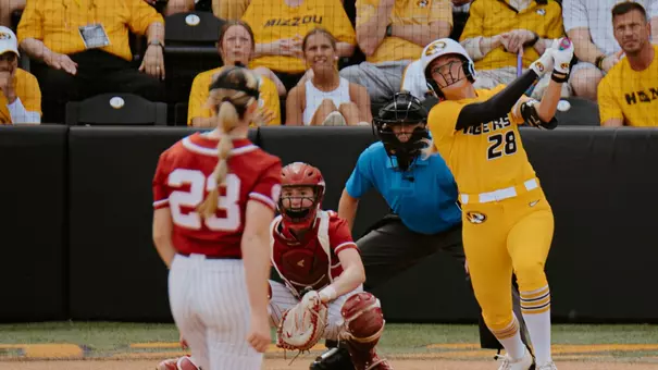 Freshman Abby Carr hits a home run against Alabama in the final game of the series