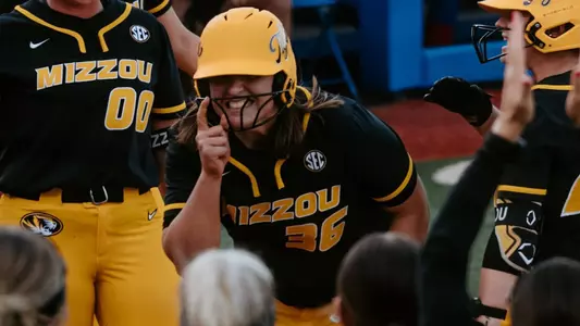 Abby Hay Celebrates as she hits the go-ahead home run in the seventh inning against Kansas
