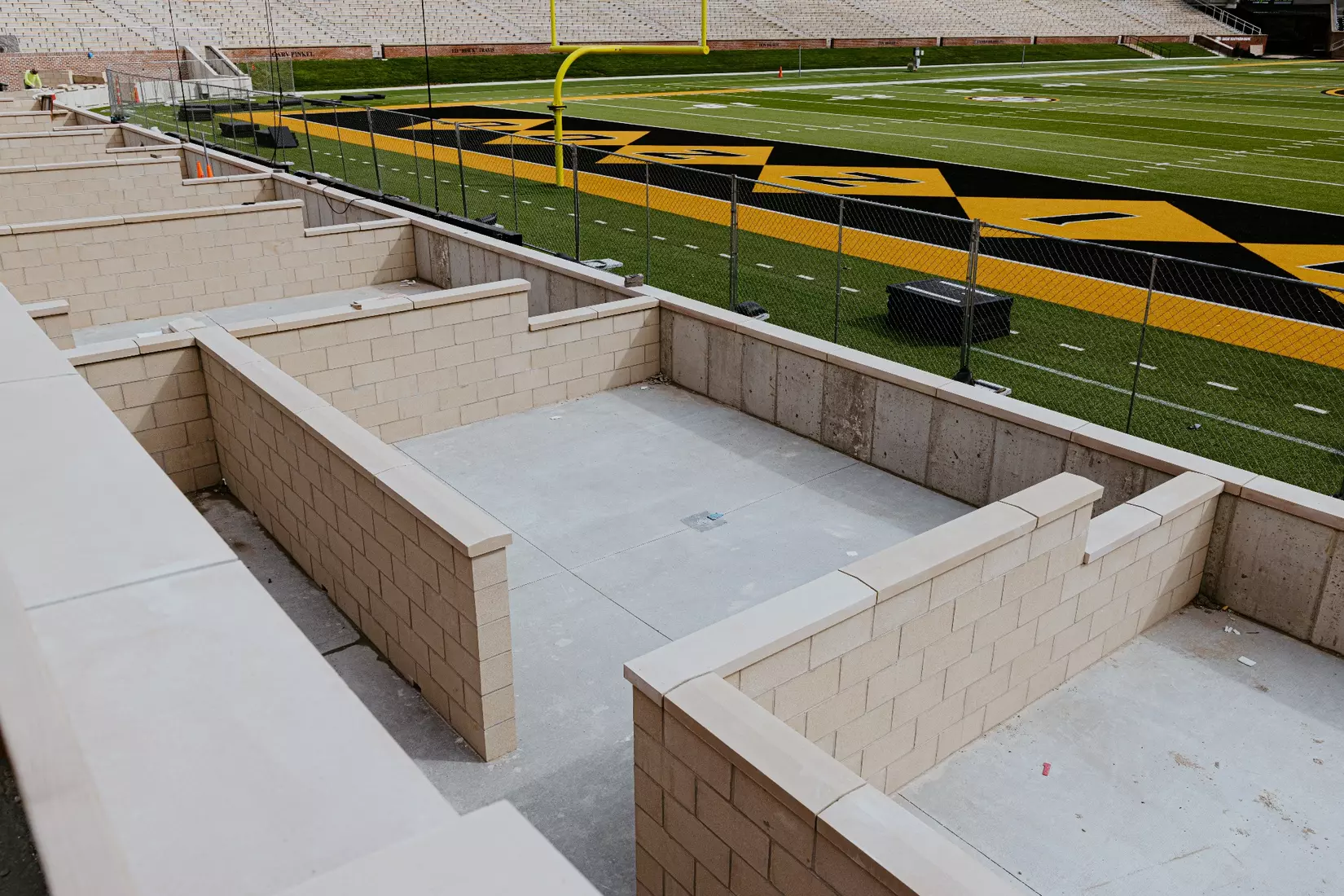 View of the field-level suites in the North End Zone.