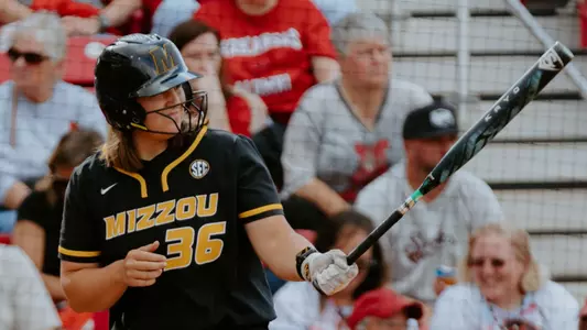 Abby Hay steps into the batter's box in the game against Arkansas