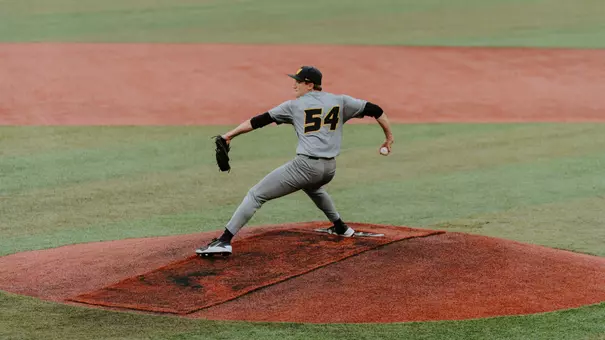 Josh McDevitt throws a pitch at No. 5 Georgia, May 1, 2026