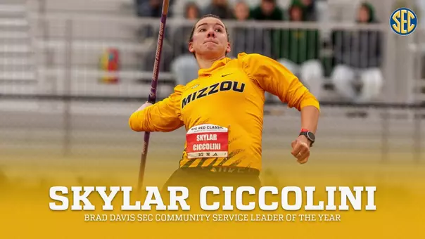 Skylar Ciccolini of Mizzou track and field wins the 2026 Brad Davis SEC Community Service Leader award.