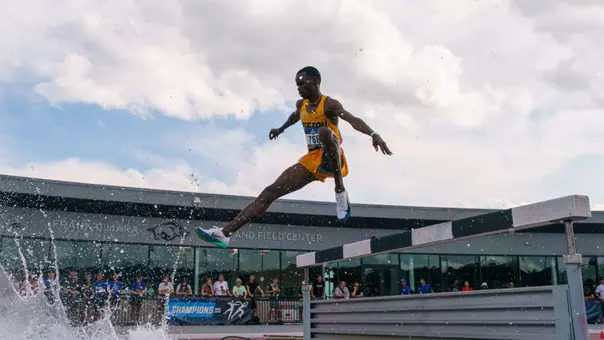 Elijah Limo competes in the 3000m Steeplechase during the third day of the 2026 NCAA West First Round on Friday, May 29 at the John McDonnell Field in Fayetteville, Ark.