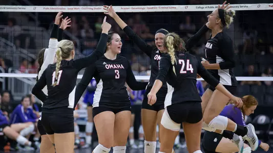 Omaha volleyball celebration
