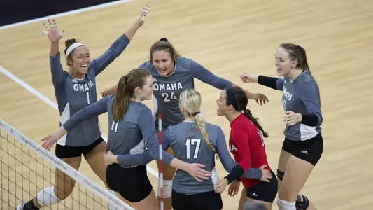 Omaha volleyball celebration