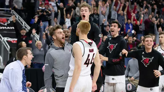 Omaha men's basketball celebration