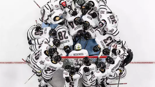 Hockey net huddle
