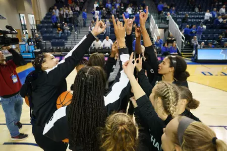 Team huddle at Creighton