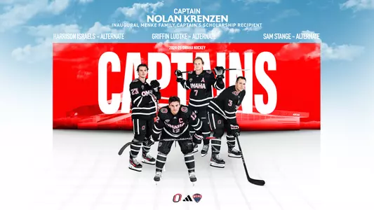 A graphic announcing the 2024-25 Omaha hockey captains.