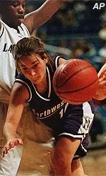Dana Leonard drives past<br>Penn State's Shawnta Vanzant<br>in the first half.