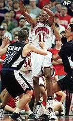 David Newman defends against<BR>Wisconsin Wednesday night.