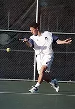 Jamie Sahara away with<br>a tough straight set<br>win at No. 5 singles<br>against the Boilermakers.