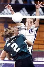 Freshman Erika Lange had 13 kills Saturday vs. Iowa