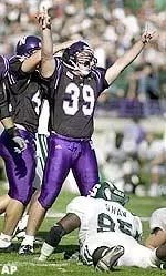 David Wasielewski celebrates after game-winning kick vs. Michigan State in 2001