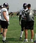 Assistant Coach James Patton working with the offensive line.