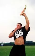 Freshman Loren Howard was winner of the annual watermelon-eating contest at Wednesday afternoon's practice.