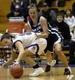 Senior guard Emily Butler battles Penn State's Kelly Mazzante in the first half of Sunday's game.