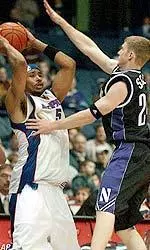 NU's Evan Seacat pressures the ball in the second half.