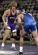 Mike Kimberlin (left) is one of two NU wrestlers remaining after one day of competition at the Midlands.