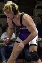 Mike Kimberlin won his bouts against both Purdue and Indiana last year--the only NU wrestler to do so.