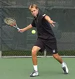 Justin Hoeveler (pictured) teamed with Chuck Perrin for an 8-3 win at No. 1 doubles.