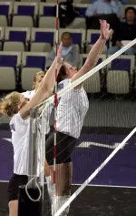 Sophomore Julie Purcell (center) recorded 8 kills in Sunday's match against Florida.