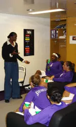 Anucha Browne Sanders (pictured) addressed the team before Friday night's exhibiition game against the Chicago Challengers.