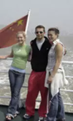 Freshman Chelsea Davis (left) with several members of the USA Diving team in China for the 12th FINA Grand Prix event.